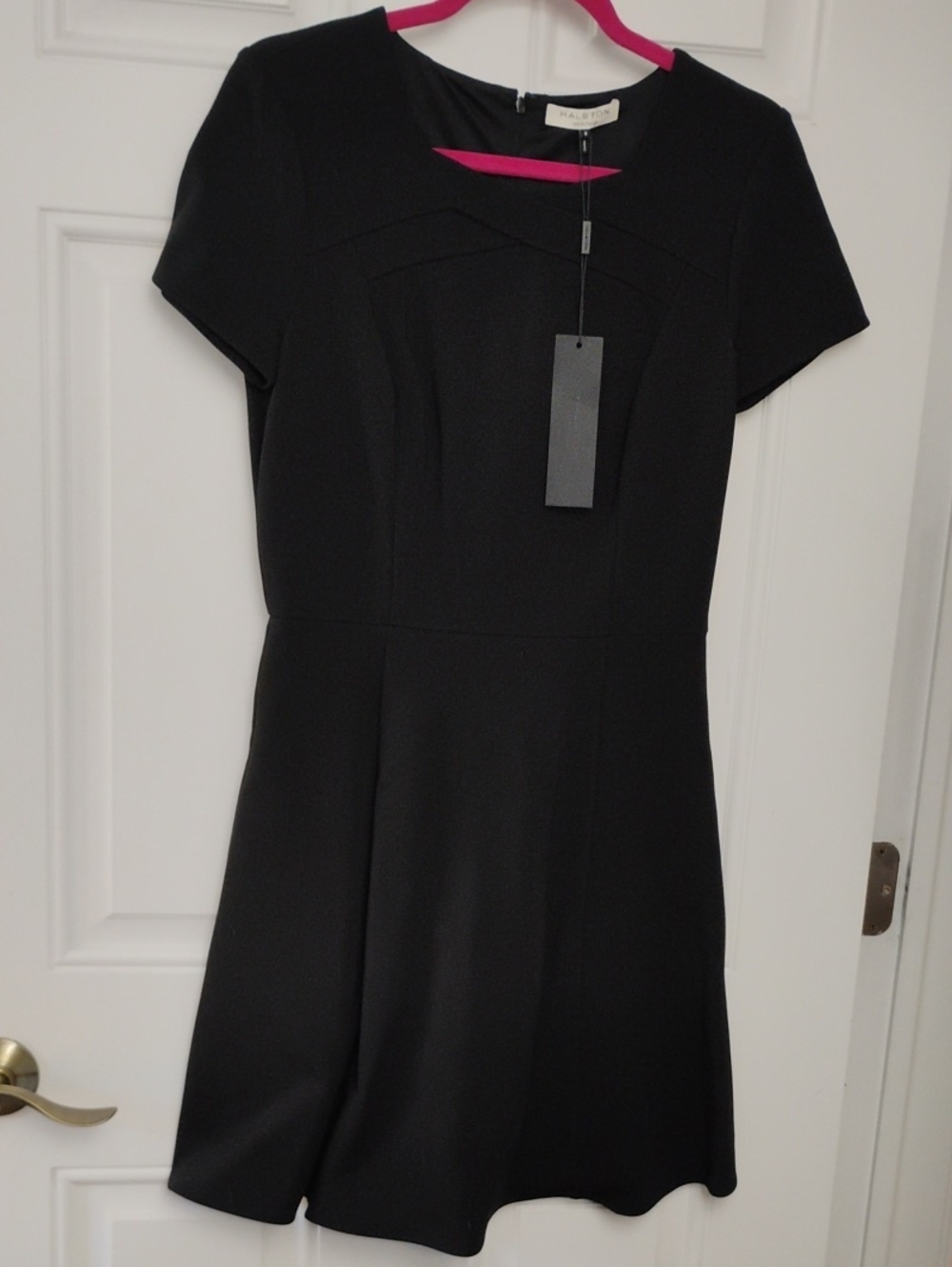 Halston Heritage Black Short-Sleeve Fit & Flare Dress